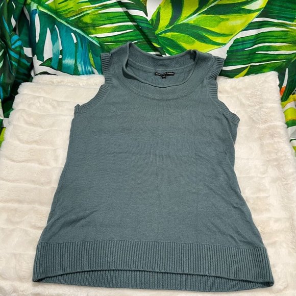 Adrianna Papell Green Small Tight Knit Ribbed Hem Sleeveless Office Sweater - Picture 5 of 13